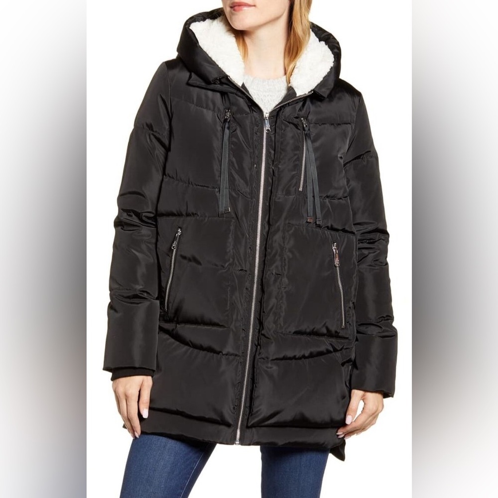Sam Edelman Black Faux Shearling Lined Puffer Coat